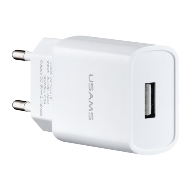 СЗУ USAMS CC075 T18 Single USB Travel Charger (EU) White (CC075)