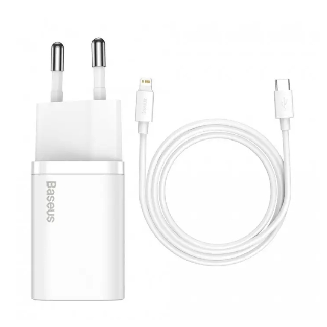 СЗУ Baseus Super Si Quick Charger Type-C 20W EU with Cable Type-C to Lightning 1m Sets White (TZCCSUP-B02)
