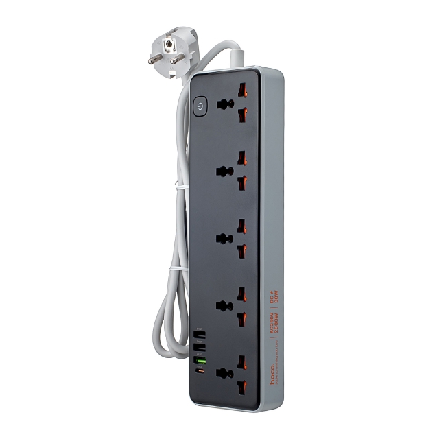 Мережевий фільтр Hoco AC14A Rico 5-position socket (PD30W/1C3A) (EU) Black