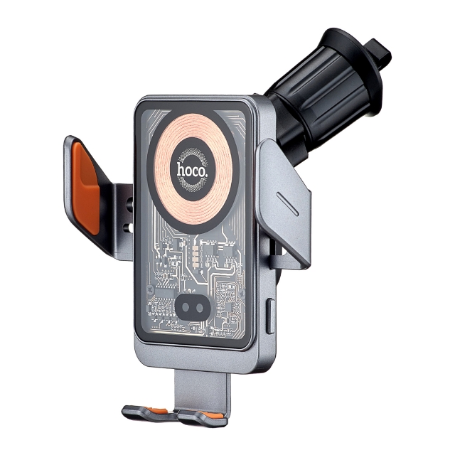 Холдер Hoco HW7 Transparent Discovery Edition wireless fast charg car holder (air outlet) Metal Gray
