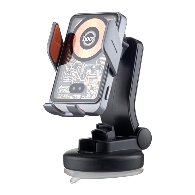 Холдер Hoco HW8 Transparent Discovery Edition wireless fast charg car holder (console) Metal Gray (HW8)