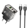 СЗУ Hoco N34 Dazzling dual-port PD20W+QC3.0 charger set(Type-C to Type-C)(EU) Transparent Black (N34)