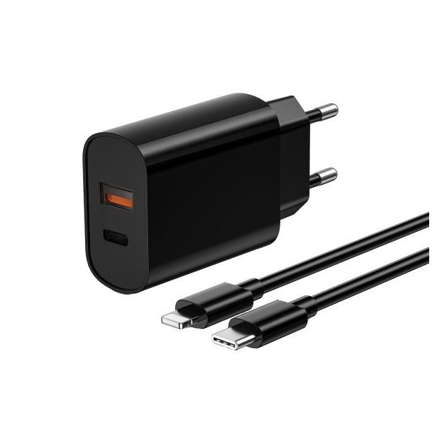 СЗУ WIWU Wi-U002 PD QC charger set with EU plug Type C to Lightning Black (Wi-U002)