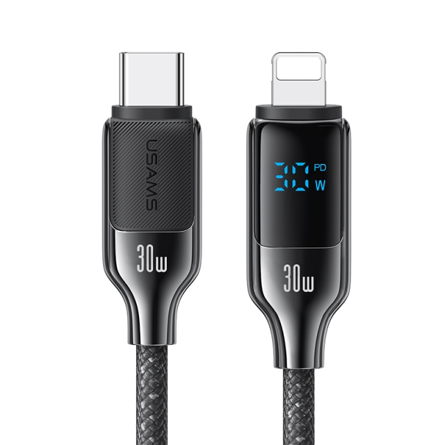 Кабель USAMS SJ741 Type-C To Lightning 30W Digital Display Zinc Alloy Fast Charging Data Cable - HX Series 1.2m Gray