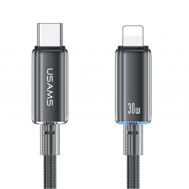 Кабель USAMS US-SJ659 Type-C To Lightning PD Fast Charging Transparent Data Cable With Light-Cloud Series 1.2M Black