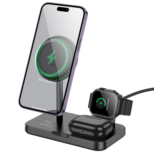 БЗП Hoco CQ12 Joyfull 3-in-1 wireless fast charger Black