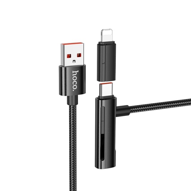 Кабель Hoco U135 Incredible 2-in-1charging data cable USB to iP/Type-C Black (U135)